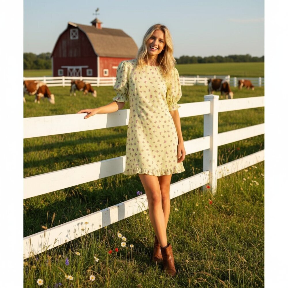 Faithfull the Brand Florence Mini Dress Luda Lime Floral Size Small NWT